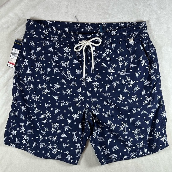 NWT Polo Ralph Lauren XL Blue and White Swim Trunks All Over Print Design Ski - Picture 1 of 9